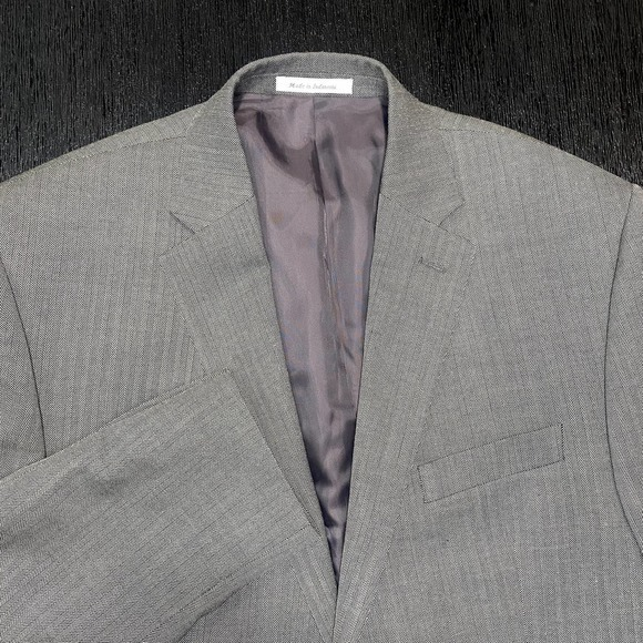 Lauren Ralph Lauren 42R Silk Wool Blend Striped Gray Suit Blazer‎